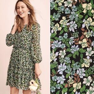 ANN TAYLOR Green Floral Tiered Dress Long Sleeve Midi NEW Ditsy Career Boho 2